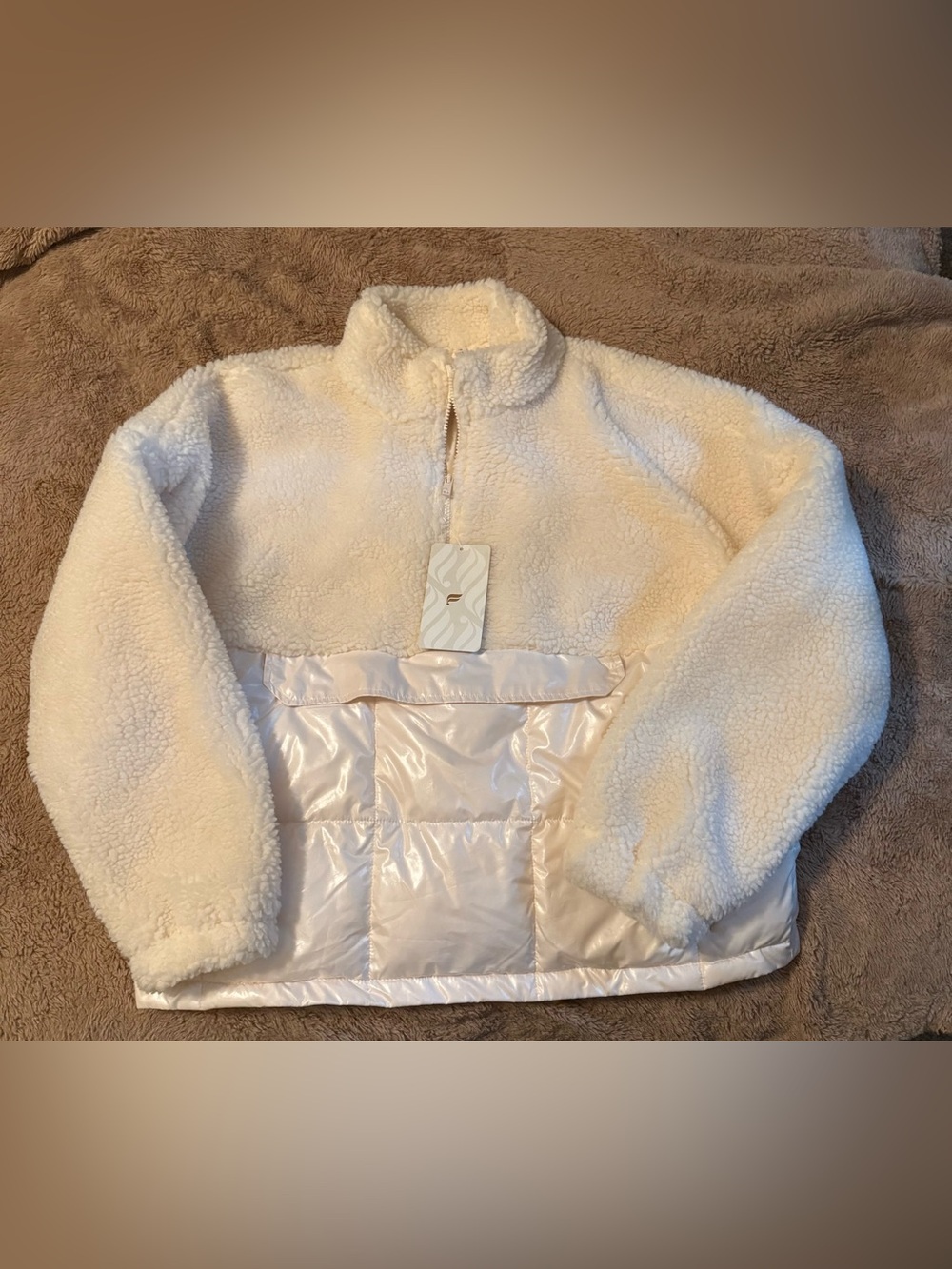 Fabletics Cream Sherpa Puffer Pullover Jacket